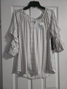 Almost Famous Cream & White Striped Peasant Blouse